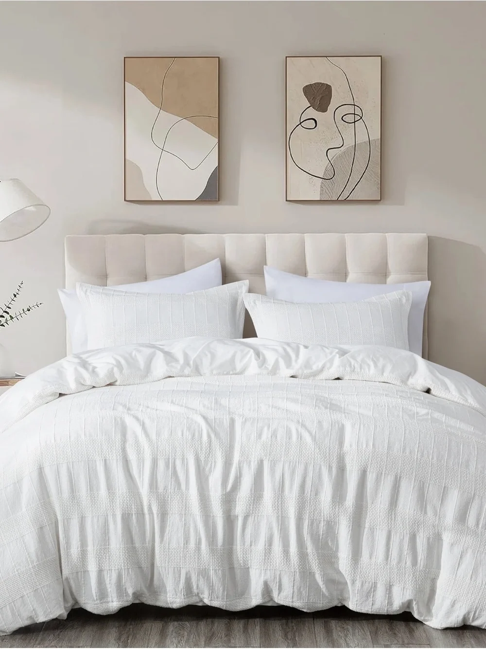 White Textured boho Queen Duvet 3 piece Cover Set